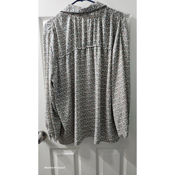 Max Studio Womens Floral Button-Up Blouse Size L Polyester Long Sleeve - Picture 2 of 7